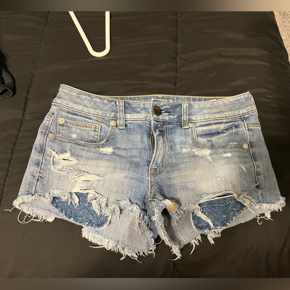 American Eagle Outfitters Light Blue Distressed Denim Jean Shorts